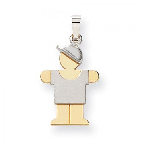 Two-Tone Standing Boy W/ Cap Hug Pendant in 14k White & Yellow Gold