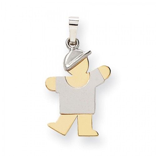 Two-Tone Waving Boy W/ Cap Kiss Pendant in 14k White & Yellow Gold