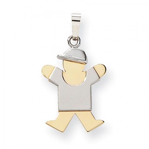 Two-Tone Jumping Boy in Cap Joy Pendant in 14k White & Yellow Gold