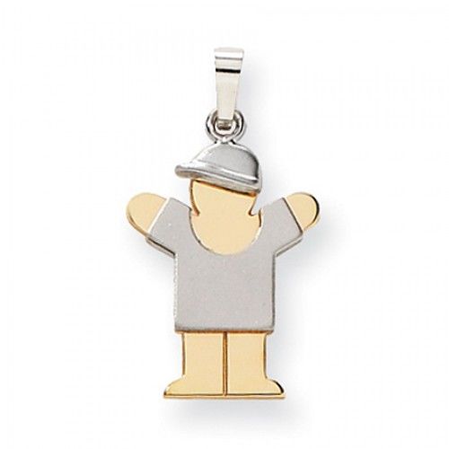 Two-Tone Boy W/ Right Facing Cap Love Pendant in 14k White & Yellow Gold