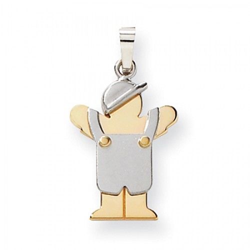 Two-Toned Boy in Coveralls and Hat Love Pendant in 14k White & Yellow Gold