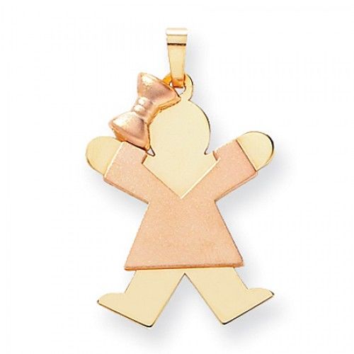 Two-Tone Jumping Girl W/ Lovely Ribbon Joy Pendant in 14k Rose & Yellow Gold