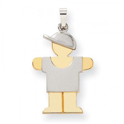 Two-Tone Standing Boy W/ Cap On Right Hug Pendant in 14k White & Yellow Gold