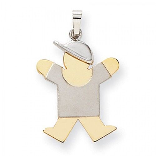Two-Tone Jumping Boy W/ Cap On Right Joy Pendant in 14k White & Yellow Gold
