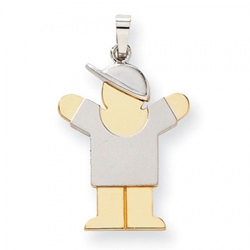 Two-Tone Charming Standing Boy W/ Cap Love Pendant in 14k White & Yellow Gold