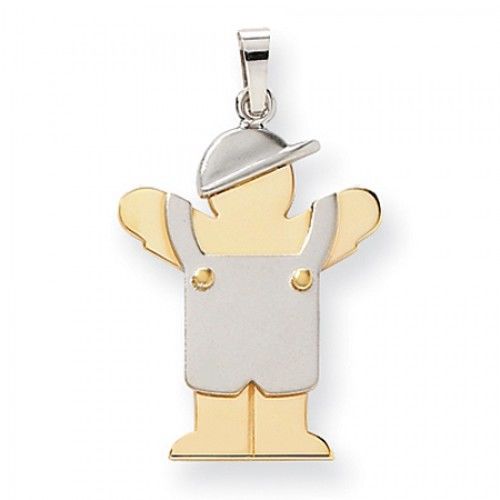 Two-Tone Charming Boy W/ Overalls Love Pendant in 14k White & Yellow Gold
