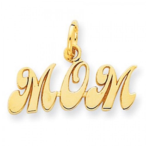14k Yellow Gold 70s Style Mom Script Dangle Mom Pendant