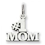 Number 1 Mom Charm in White Gold - 14kt - Glossy Polish - Bright - Women