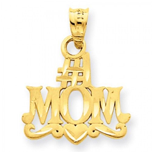 14k Yellow Gold #1 Mom Perched On Heart Mom Pendant