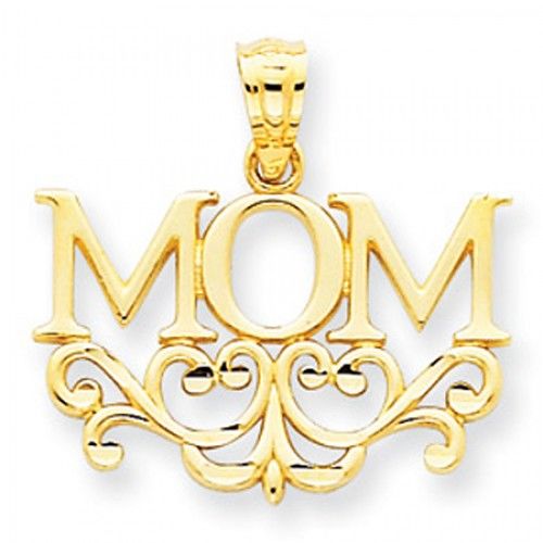 14k Yellow Gold #1 Mom On Dual Hearts Mom Pendant