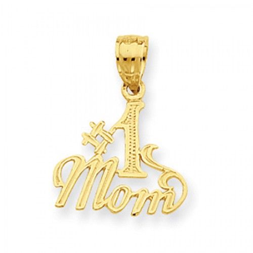 14k Yellow Gold Classy #1 Mom Script Mom Pendant