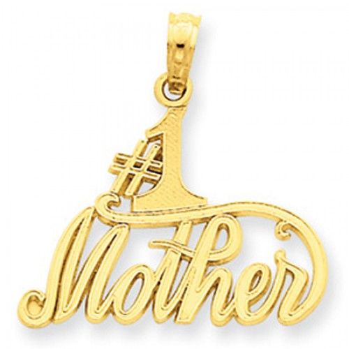 14k Yellow Gold #1 Mother in Cursive Script Mom Pendant