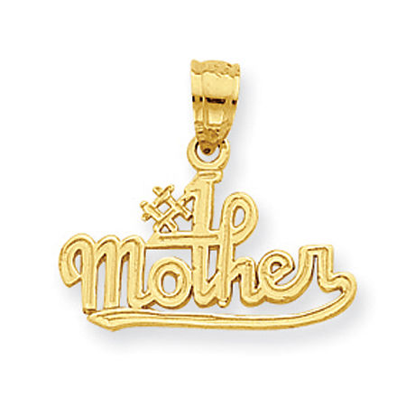 14k Yellow Gold #1 Mother in Neat Script Mom Pendant