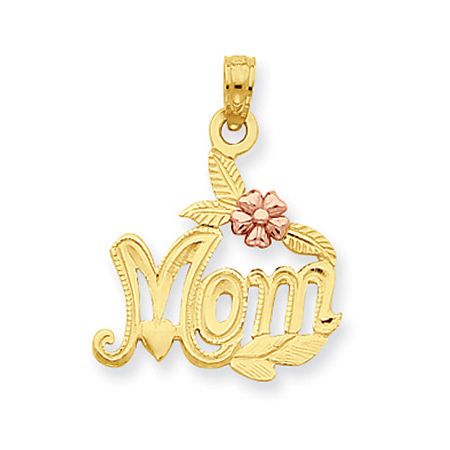 14k Rose and Yellow Gold Two-Tone Mom with Petite Flower Mom Pendant