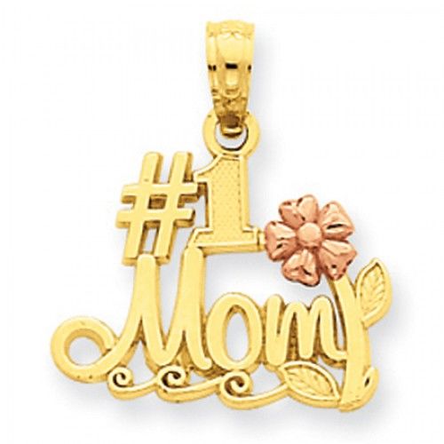 14k Rose and Yellow Gold Two-Tone #1 Mom with Flower Mom Pendant
