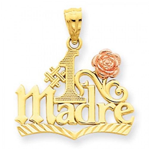 14k Rose and Yellow Gold #1 Madre with Flower Mom Pendant