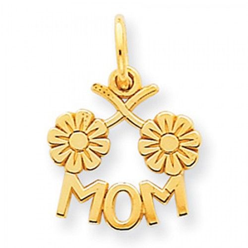 Flowered Mom Charm in Yellow Gold - 14kt - Polished Finish - Cute - Women