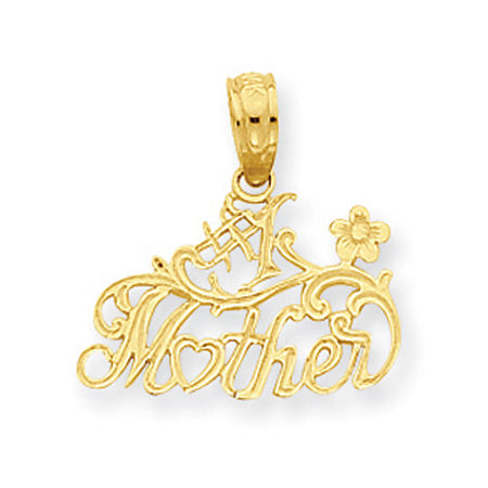 14k Yellow Gold Lovely Mother with Flower Mom Pendant