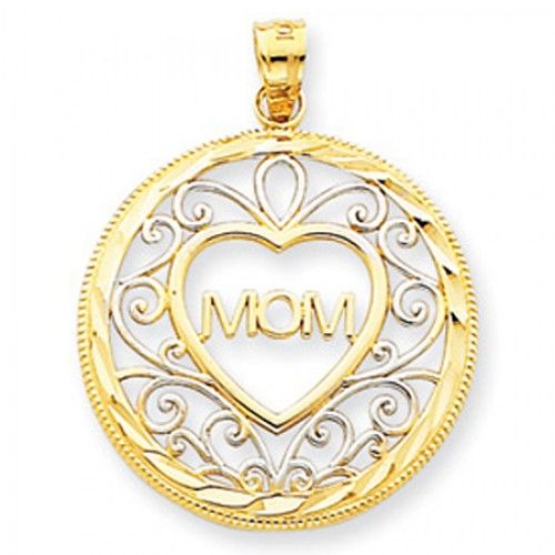 Two-Tone Diamond Cut W/ Spiral Design Mom Pendant