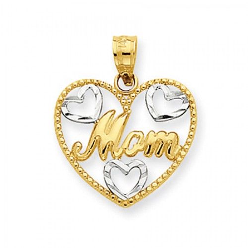 Two-Tone Heart Outlined Mom Pendant