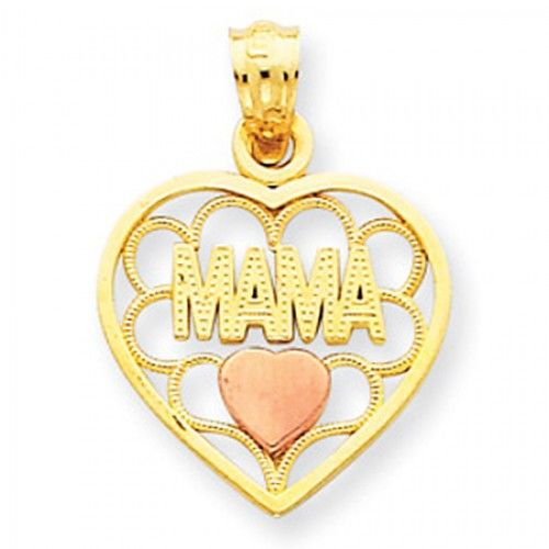 14k Rose and Yellow Gold Two-Tone Mama W/ a Heart Mom Pendant