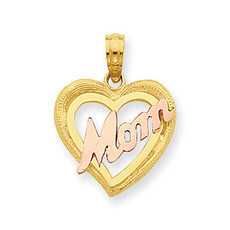 14k Rose and Yellow Gold Two-Tone Script Heart Mom Pendant