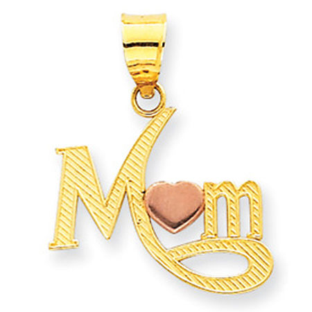 14k Rose and Yellow Gold Two Tone Heart Mom Pendant