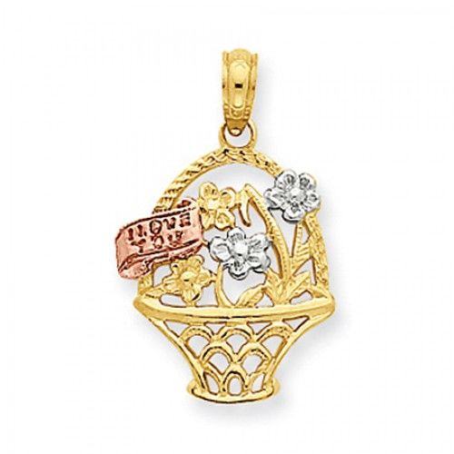 14k Rose and Yellow Gold Two-Toned I Love You in a Basket Mom Pendant