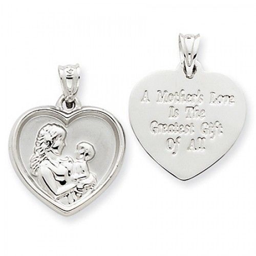 14k White Gold Mother and Child Mom Pendant