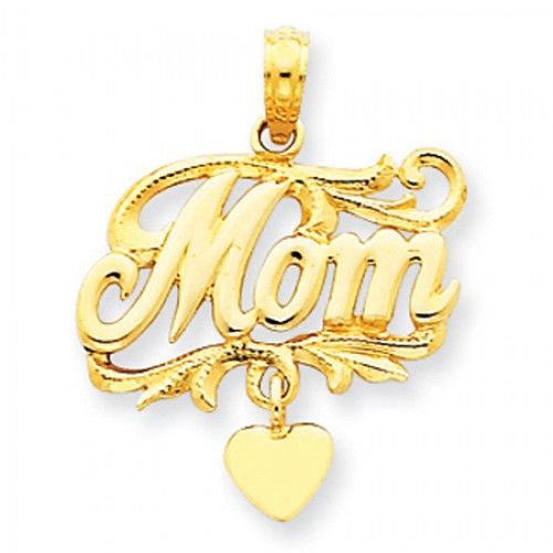14k Yellow Gold Elaborate Swirl Designed Mom Pendant
