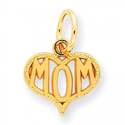 Mom Heart Charm in 14kt Yellow Gold - Mirror Finish - Delightful - Women