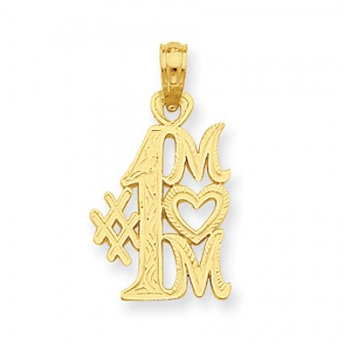 14k Yellow Gold #1 Mom Stacked Text Mom Pendant