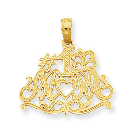 14k Yellow Gold Ornate Script W/ Heart Mom Pendant