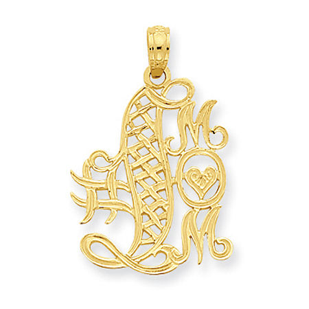 14k Yellow Gold Cross-Hatched #1 Mom Pendant