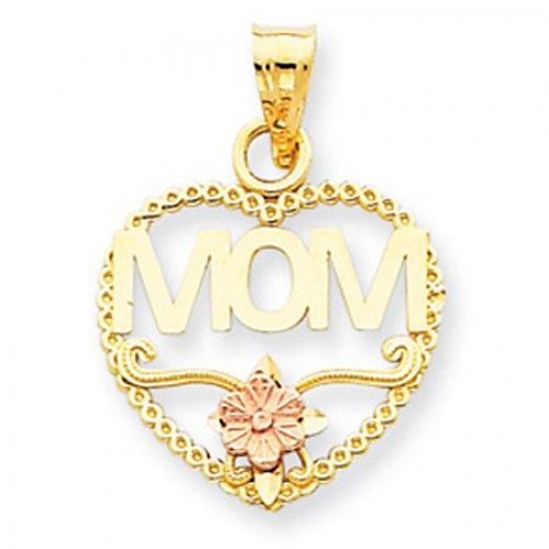14k Rose and Yellow Gold Two-Tone Mom with Flower Mom Pendant