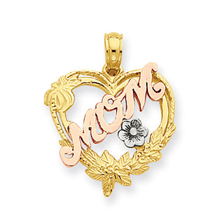 14k Rose and Yellow Gold Tri-Color Pink Mom & Heart Mom Pendant