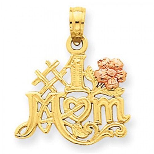 14k Rose and Yellow Gold Two-Tone Pink Flower #1 Mom Pendant