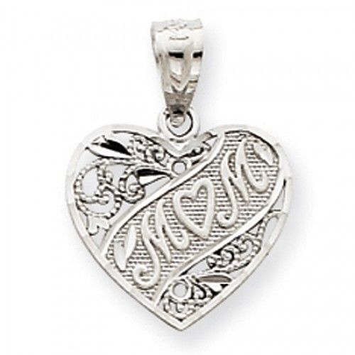 14k White Gold Floral Mom Banner Mom Pendant
