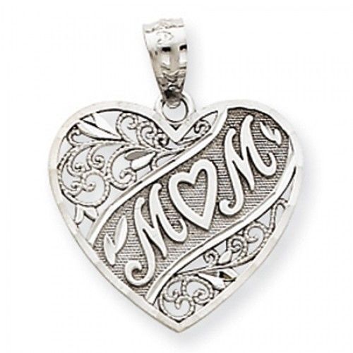 14k White Gold Flowery Mom Banner Mom Pendant
