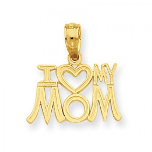 14k Yellow Gold 'I Heart My Mom' Mom Pendant