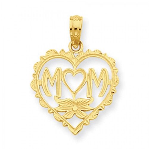 14k Yellow Gold Mom Heart Within Heart Mom Pendant