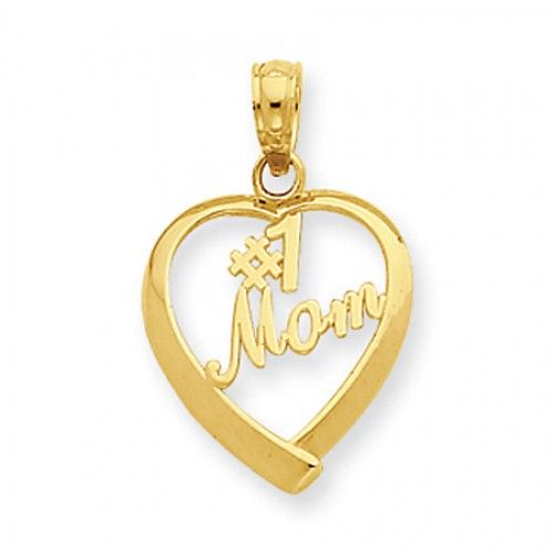 14k Yellow Gold #1 Mom in a Heart Mom Pendant