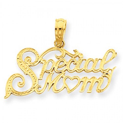 14k Yellow Gold 'Special Mom' Cursive Text Mom Pendant