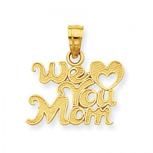 14k Yellow Gold 'We Heart You Mom' Mom Pendant