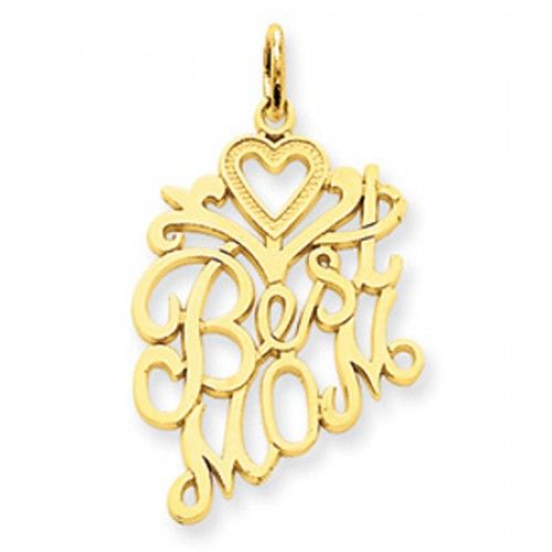 Heart Best Mom Charm in Yellow Gold - 14kt - Mirror Finish - Elegant - Women