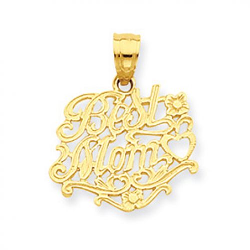 14k Yellow Gold 'Best Mom' Floral Design Mom Pendant