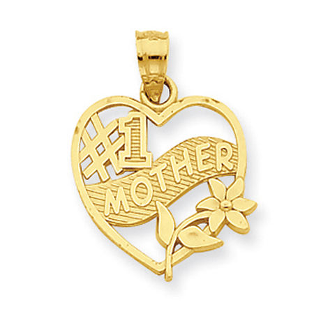 14k Yellow Gold #1 Mother with Flower Accent Mom Pendant
