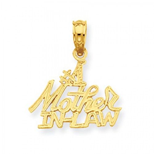 14k Yellow Gold '#1 Mother in Law' Mom Pendant