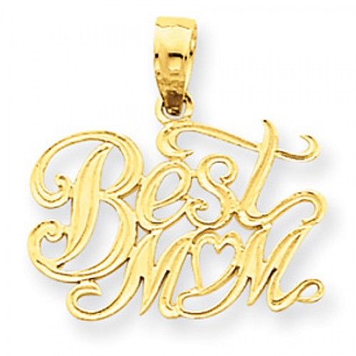 14k Yellow Gold 'Best Mom' W/ Heart Mom Pendant