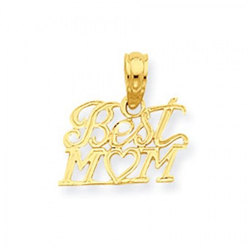14k Yellow Gold 'Best Mom' W/ Heart Accent Mom Pendant